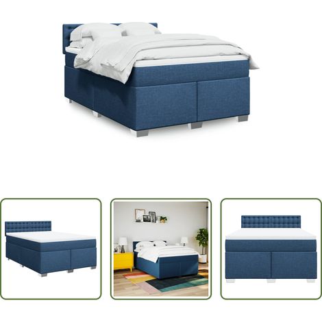 vidaXL Surmatelas - Sommier à lattes de lit avec matelas Bleu 160x200 cm Tissu (1/5)