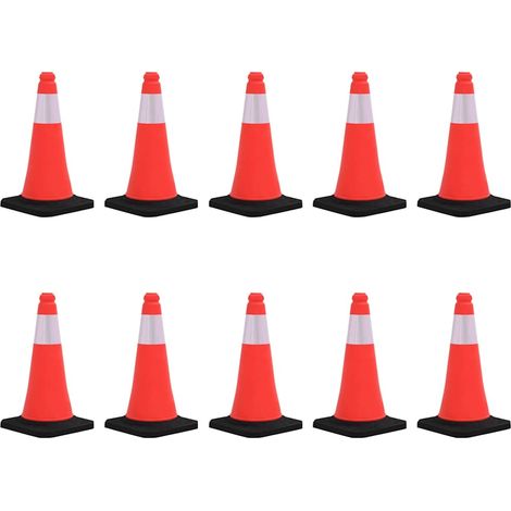 Cônes de signalisation réfléchissants à base lourde PEHD rouge blanc noir - Lot de 10, 50 cm - PANGIVO (1/5)