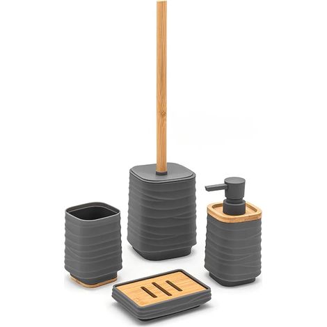 Accessori bagno in set completo da 4 pezzi in abs grigio linea Wave (1/5)