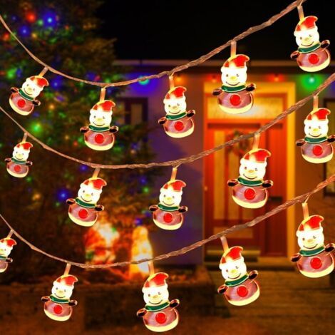 Pair Guirlande lumineuse bonhomme de neige, 3 m, 20 LED, à piles, pour mariage, fête, jardin, balcon, blanc chaud (1/5)