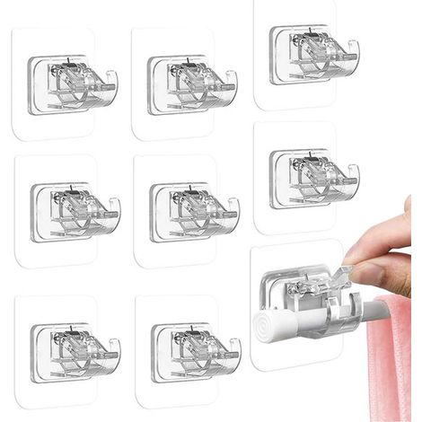 10 supporti autoadesivi per asta per tende，non è necessaria la foratura. Supporti autoadesivi trasparenti per asta per tende (1/5)