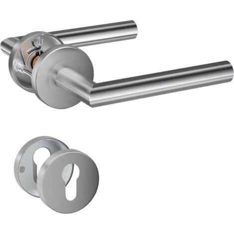 QORVA-Poignée de porte à levier en acier inoxydable avec trou pour cylindre et rosace, poignée de serrure à mortaiser couleur argent