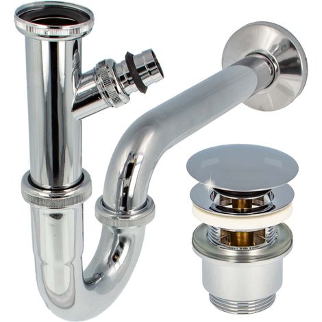 tecuro Siphon mit Pop Up Ablaufventil verchromt - Universal Set für Waschtisch / Waschbecken (1/5)