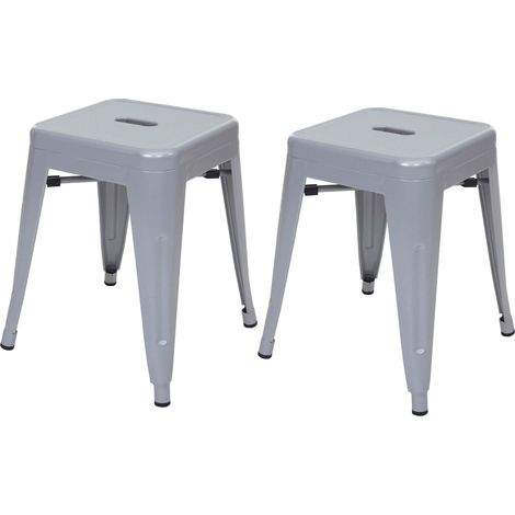 [NEUWERTIG] 2er-Set Hocker HHG-804, Metallhocker Sitzhocker, Metall Industriedesign stapelbar grau