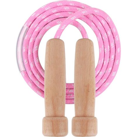 Corde à Sauter - Manche en Bois Naturel - Corde en Coton Tressé - Réglable en Longueur - Antidérapante - Pour Fitness Enfants et Adultes - 1 Pièce