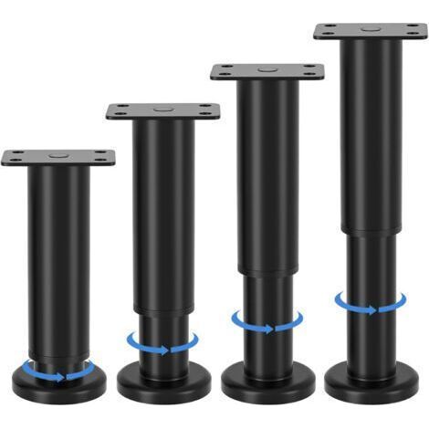 pieds de meubles réglables, hauteur ajustable de 8 à 12 cm, pieds de meubles en métal noir, pour armoires, meubles TV, lits, canapés, tables de chevet, chaises, meubles de salle de bain (1/5)