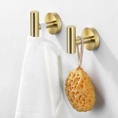 Ganci portasciugamani da bagno a parete, in acciaio inox 304 nero opaco, appendiabiti, portasciugamani, scaffale portaoggetti, 2 pezzi (colore oro) (1/4)