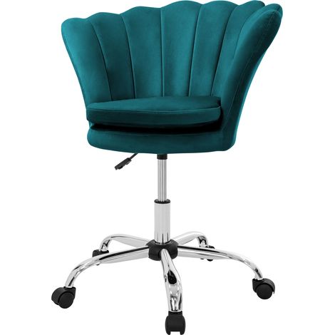ML-Design Bürostuhl aus Samt, Petrol, Schminktisch Stuhl mit Muschel-Rückenlehne, Drehstuhl mit Rollen, Schreibtischstuhl höhenverstellbar, Polstersessel für Schlafzimmer, Homeoffice Stuhl ergonomisch