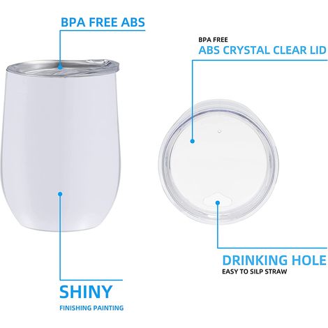 Gobelet Isolé En Acier Inoxydable Sans Tige - 350 Ml - Couvercle Étanche Et Paille En Acier Inoxydable - Pour Vin Rouge Blanc Café Jus Eau - 1 Pièce (1/5)