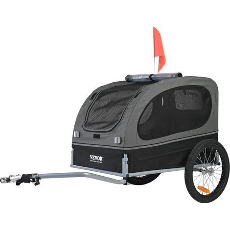 Remorque vélo chien 40 kg, chariot porte-animal, cadre pliable roues rapide, coupleur universel, réflecteurs et drapeau, noir (1/5)