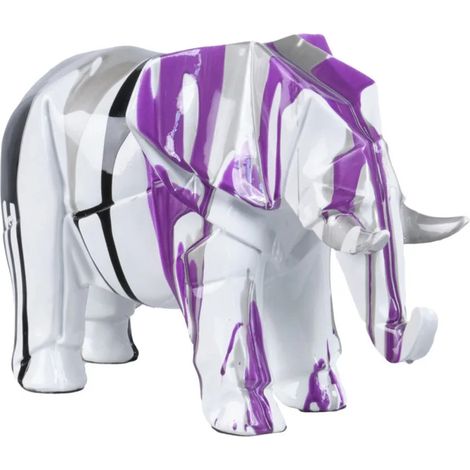 Statue éléphant géométrique coulure noir argenté violet H20 cm - DUMBO (1/5)