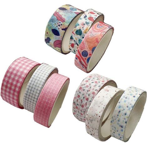 Lot de 9 rouleaux de ruban adhésif décoratif, pour scrapbooking, bullet journal, agenda, loisirs créatifs, décorations de fêtes - Style 3 (1/5)