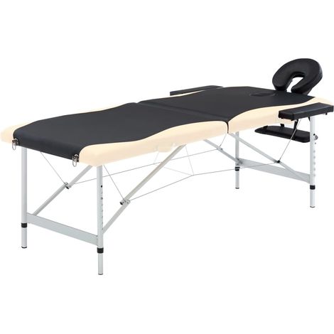 Camilla de masaje plegable 2 zonas aluminio negro y beige