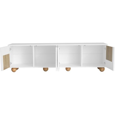 Mueble TV de 4 puertas en MDF y PB, blanco y efecto madera natural, 175 x 38 x 50 cm, MODENUIT (1/5)