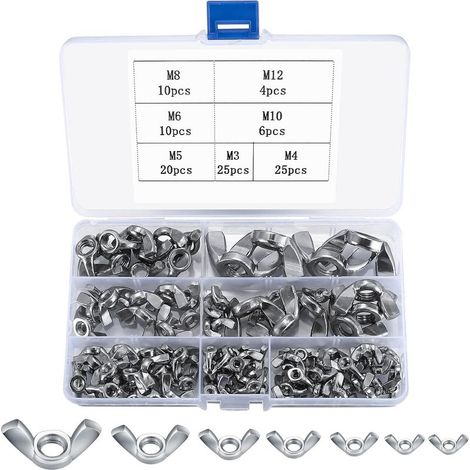 100 Pièces écrous à Oreilles, écrous à Papillon en Acier Inoxydable, Boulons à Ailette, Boulon de Serrage pour Fixation Outils de Bricolage Matériel Appareils électroniques, M3/M4/M5/M6/M8/M10/M1 (1/5)