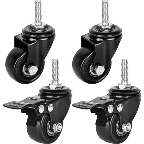 Lot de 4 Roulettes M8 Pour Meubles Lourds - Pivotantes Filetées en Caoutchouc - Pour Fauteuil d'Extérieur - 2 Avec Frein et 2 Sans (1/5)
