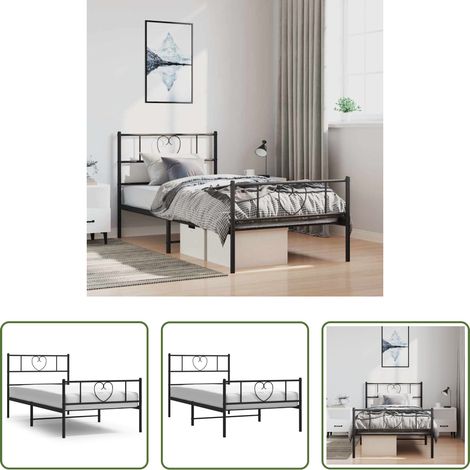 vidaXL Lit avec tête et pied -  Cadre de lit métal sans matelas et pied de lit noir 100x200 cm (1/5)