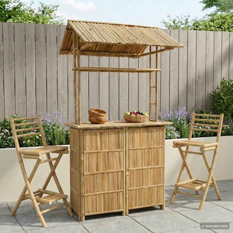 vidaXL Table de bar extérieure Naturel 115 x 95 x 214 cm Bambou