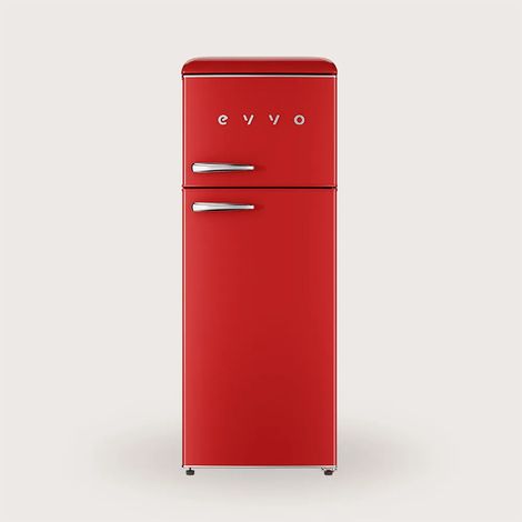 EVVO Frigorífico 2 puertas F45 Retro Rojo, 170 L + 45 L, diseño vintage, Crisper Zone, libre de CFC, silencioso