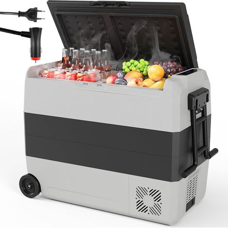 Frigorifero a Compressore, 56.5L Congelatore Elettrico con Luce LED, Ruote e Porta USB, Fino a -20°C, Modalità MAX/ECO, DC 12/24 V, AC 100-240 V, Frigoriferi Auto Portatile per Campeggio (1/5)