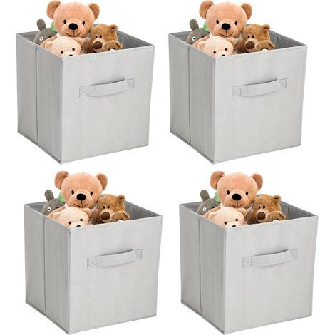 Holdfiturn 4Pcs Fabric Storage Box Collapsible Storage Baskets Cube Foldable Canvas Organiser Boxes Storage Bins for Clothes Books Toys Sundries 28 x 28 x 28 cm (Pure Gray) (1/5)