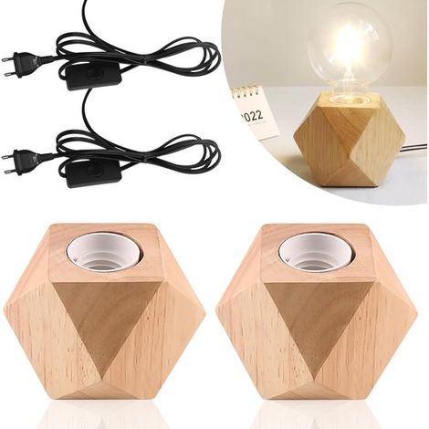 2-teilige Tischleuchte aus Holz,Nachttischlampe E27,kleine Nachttischlampe mit rautenförmigem Holzsockel,Holzsockel E27 (1/5)
