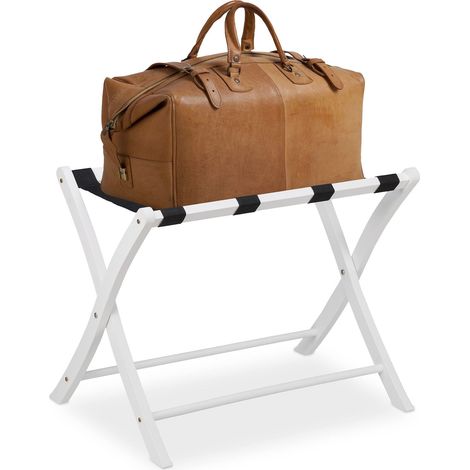 Porte-Bagage Pose Valise Bois Support Sac à Dos Pliant Porte Valise Pliable HxlxP: 52,5 x 66,5 x 48 cm, Blanc (1/5)