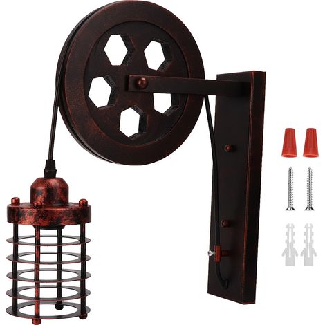 Suspension murale E27 style industriel vintage avec poulie, idéale pour café, restaurant ou bar, 110V-220V. (1/5)
