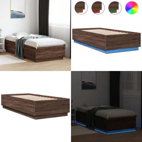 Bettgestell mit LED Braun Eichen-Optik 100x200 cm Holzwerkstoff - Holzbettfassungen - Bettsystem - Beleuchtung Im Schlafzimmer - Doppelbett - Eiche Möbel - Home & Living (1/5)