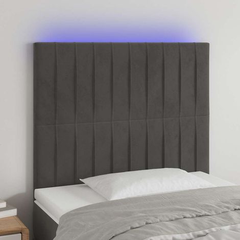 Tête de lit LED réglable en hauteur gris foncé en velours 100 x 5 x 118/128 cm - PANGIVO (1/5)