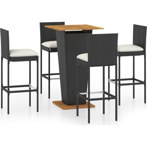 5 Piece Garden Bar Set with Cushions Poly Rattan Black vidaXL (1/5)