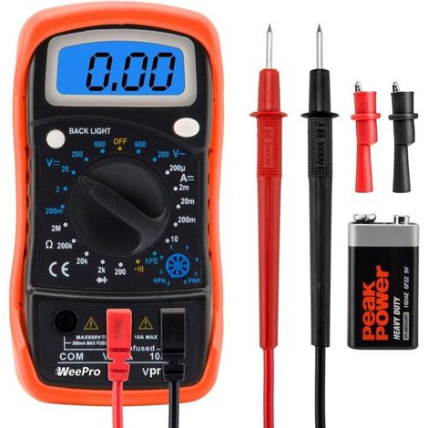Multimètre Numérique Testeur À Affichage Lcd Rechargeable Mesure Courant Ac/Dc, Ncv, Résistance, Continuité, Capacité, Température (1/5)
