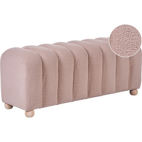 Banco de cama puf otomana moderno acanalado tapizado de bouclé patas de madera estilo rústico retro beige Idyllwild