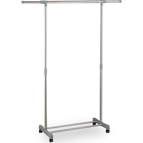 Appendiabiti con ruote mobile regolabile in altezza 80 x 40 x 160 cm con spazio portaoggetti design essenziale in metallo nero 130008504