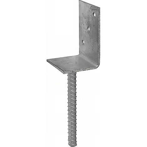 Pied de poteau lourd en L zingué à ancrer - 84 x 130 x 5 mm (1/4)