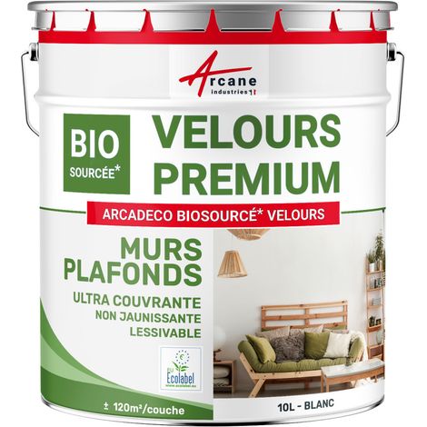 Arcane Industries – Peinture mur et plafond biosourcée finition velours 10 L – Couvrance efficace dès la première couche – Blanc – Résistance à l'abrasion classe 1 (1/5)