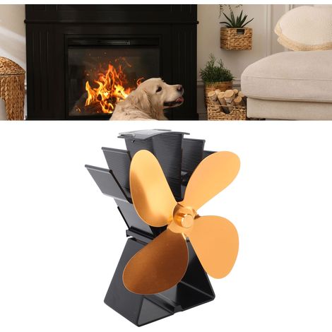 Ventilateur de cheminée, ventilateur thermique, poêle à pétrole, poêle à bois, ventilateur thermique auto-générateur, doré (1/5)