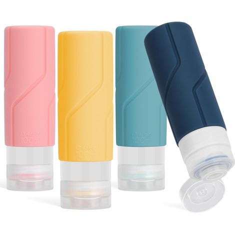 [Rechargeables et étanches] 100ml ensemble de 4 flacons de voyage en silicone, ensemble de contenants de voyage, petits flacons de voyage vides, adaptés au shampoing, à la lotion, aux cosmétiques, etc (1/5)