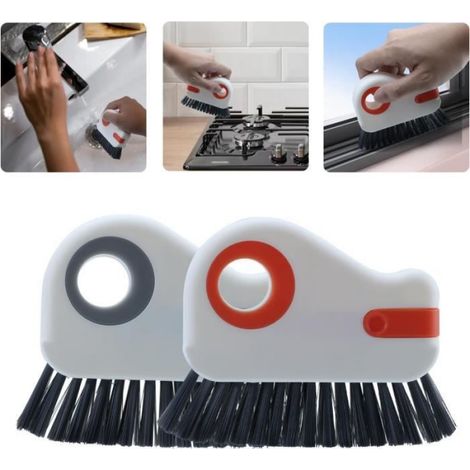 Brosse de Nettoyage 2 en 1 pour Rail de fenêtre, 2 Brosses de Nettoyage Multi-usages à Poils Durs,avec Grattoir Caché (1/4)