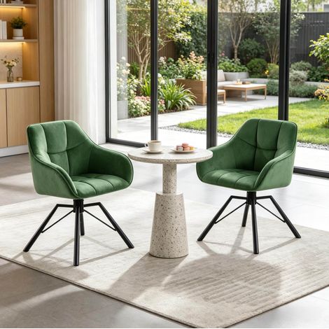 Set di 2 sedie da pranzo girevoli in velluto e metallo verde scuro HAVRYA (1/5)