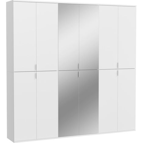 Armadio 12 porte BODITE – 4 porte con specchi – Bianco laccato