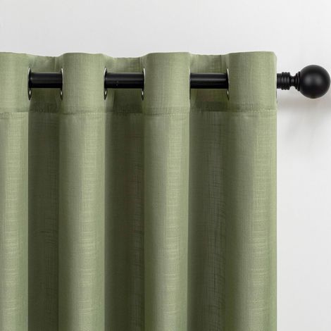 Rideau Vert Sauge 140x245cm Rideaux Voilage Salon Moderne de Fenetre à Oeillets Décoratif Chambre Cuisine Effet Lin Intérieur Transparent 2PCS (1/5)