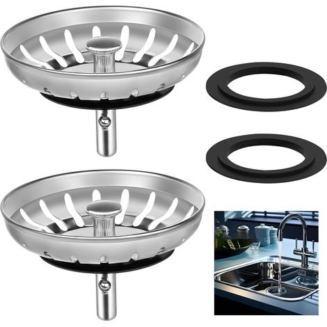 Lot de 2 Filtre d'évier, Acier inoxydable 304, Diamètre 78 mm, Joint silicone, Cuisine et salle de bain