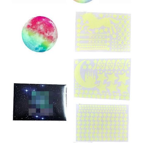 Ensemble de literie imprimé décoratif, autocollant décoratif amovible pour enfants, stickers muraux et de plafond phosphorescents, colorés et auto-adhésifs. (1/4)