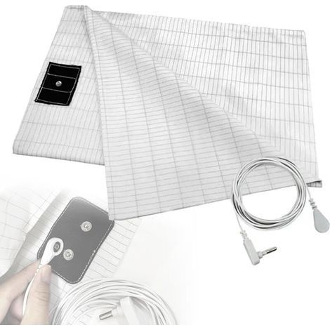 Drap De Mise à La Terre,Feuille De Tapis De Mise à Laterre avec Câble De Raccordement à La Terre,Drap De Lit 10% Fibre d'argent Pur Et 90% Coton Biologique,pour Un Sommeil Réparateur,99 x 203 cm