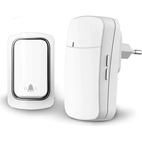 Sonnette sans fil, sans piles, compatible avec les prises européennes, étanche, sans fil, avec affichage LED, volume de 0 à 50 dB, 38 sonneries, portée jusqu'à 150 m (1/5)