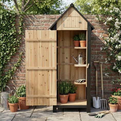 Armoire de Jardin Arbour 0,42m² Bois Thermo-traité FSC Noir/Naturel (1/5)
