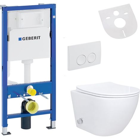 Spülrandloses Hänge WC Set mit Bidet Taharet Funktion Softclose Sitz und Drückerplatte mit Geberit UP100 Vorwandelement Spülrandloses Hänge WC Set mit Bidet Taharet Funktion Softclose Sitz und Drücker (1/5)
