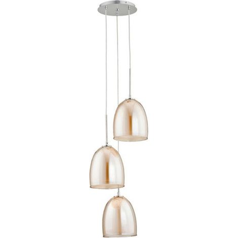 Alfa RONDA Modern Round Pendant Ceiling Lamp, 3-Light Chrome Metal Frame with Amber Glass Shades, 3xE27 Max 15W, Dimmable, 34cm, H100cm, Hanging Light Fixture for Living Room & Dining Room (1/4)