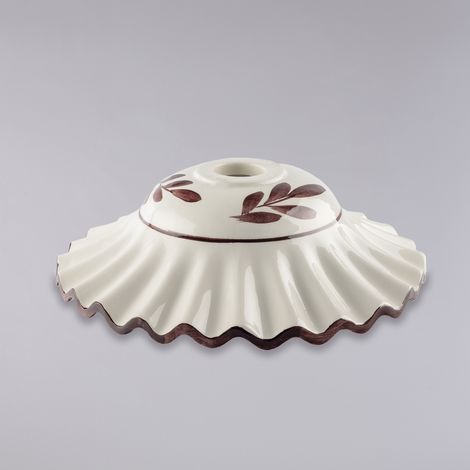 Diffusore in ceramica diametro 30 bianco lucido e marrone con decoro a mano palme H.9 - Ø30